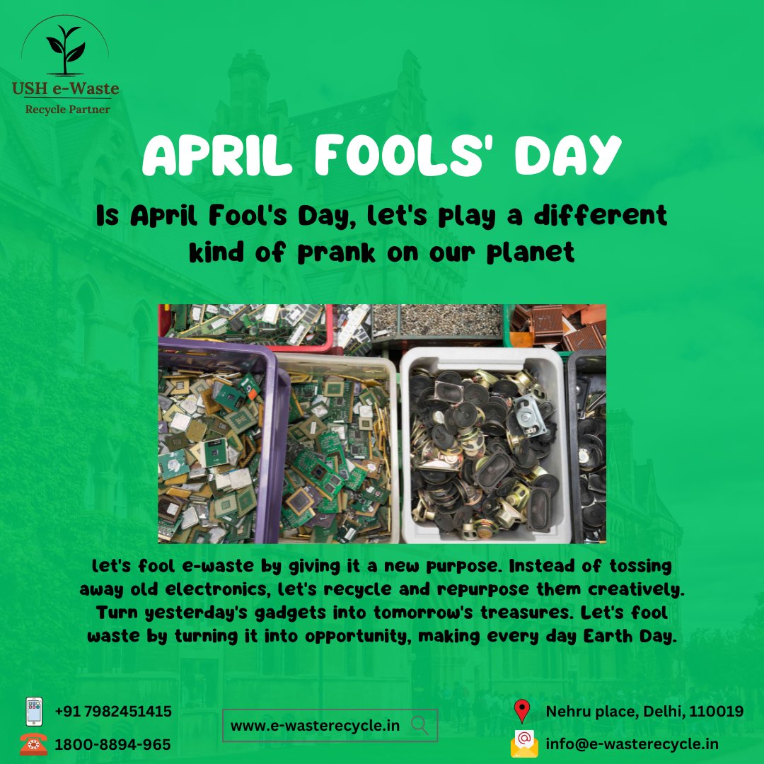 🌍 This April Fool's Day, let's prank waste by giving e-waste a new purpose! ♻️ Instead of tossing old electronics, let's recycle and repurpose creatively. Turn yesterday's gadgets into tomorrow's treasures! Let's make every day #EarthDay 🌱 #RecycleRevolution