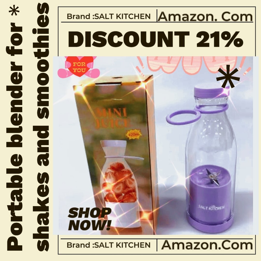 Brand: SALT KITCHEN
Mini Portable Blender on the go USB Rechargeable, Single Serve hand held for kitchen, travel, individual personal mini blender for juices,shakes and smoothie,Blend jet,14.20 Cup, S
Steel 6 blades speed. Giftable to your loved one.