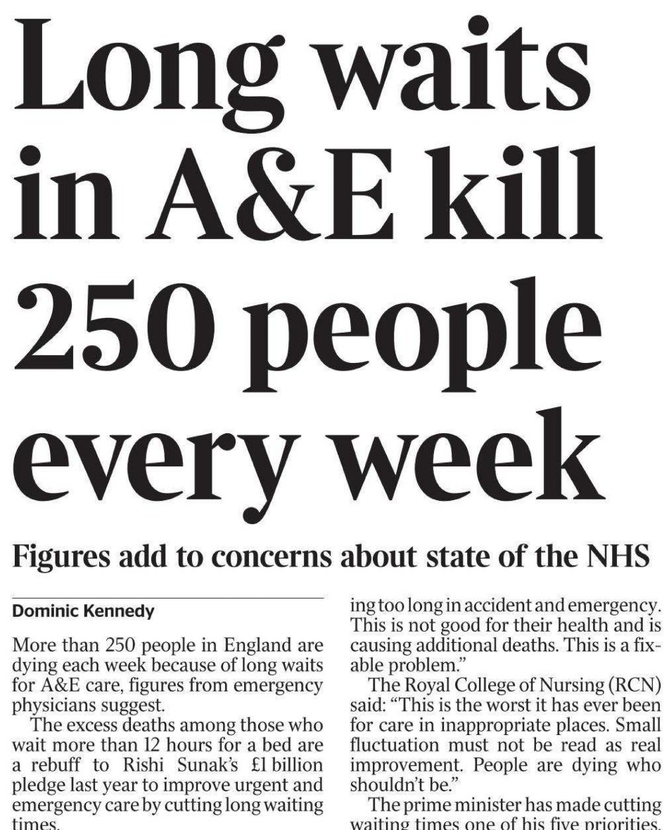 14,000 people died last year who needn’t have - due to waiting over 12 hours in A&E for a bed. It doesn’t have to be like this. It didn’t use to be like this. I’ve been a doctor for 15 years & lived successive Tory govts savaging the NHS into this broken shell. I’m sorry 😔