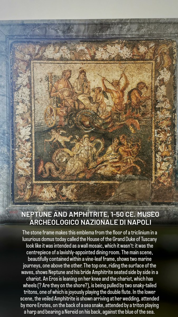 In this splendid #mosaic #emblema from #Pompeii via #Naples, we see the marine wedding of #Neptune, god of the sea, and Amphitrite, a nymph. But supreme executive power derives from the masses, not from some farcical aquatic ceremony! Not on #MosaicMonday it doesn't.
