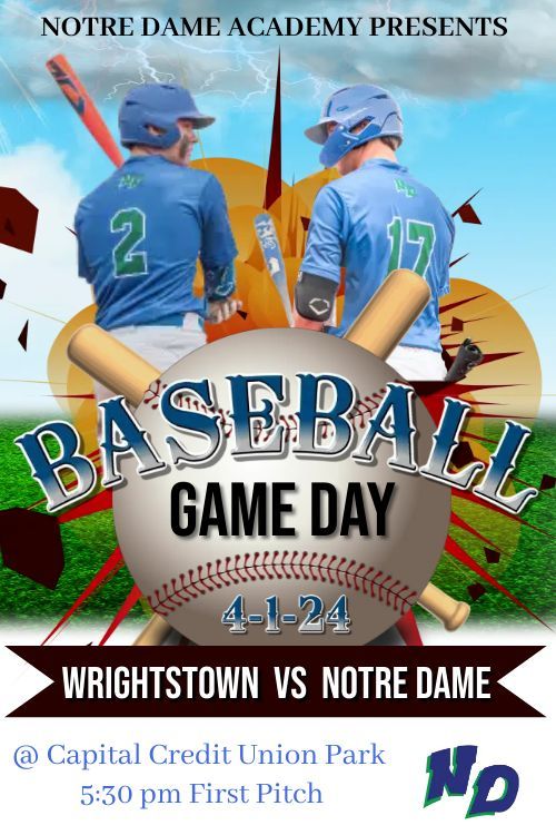 NDA Baseball (@ndatritonbase) on Twitter photo Game Day!!! Notre Dame Tritons take on Wrightstown at Capital Credit Union Park. First Pitch is at 5:30 pm.
<a href="/NDATritonSports/">Notre Dame Academy Athletics - Green Bay, WI</a>
<a href="/PrepBaseballWI/">Prep Baseball Wisconsin</a> Game Day!!! Notre Dame Tritons take on Wrightstown at Capital Credit Union Park. First Pitch is at 5:30 pm.
<a href="/NDATritonSports/">Notre Dame Academy Athletics - Green Bay, WI</a>
<a href="/PrepBaseballWI/">Prep Baseball Wisconsin</a>