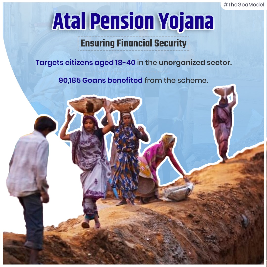 Atal Pension Yojana: Empowering Goans! 90,185 citizens have availed of this scheme, ensuring financial security for those in the unorganized sector. #FinancialInclusion #APY
#AtalPensionYojana #PensionScheme #SocialWelfare #GovernmentInitiative  #SchemeBeneficiaries