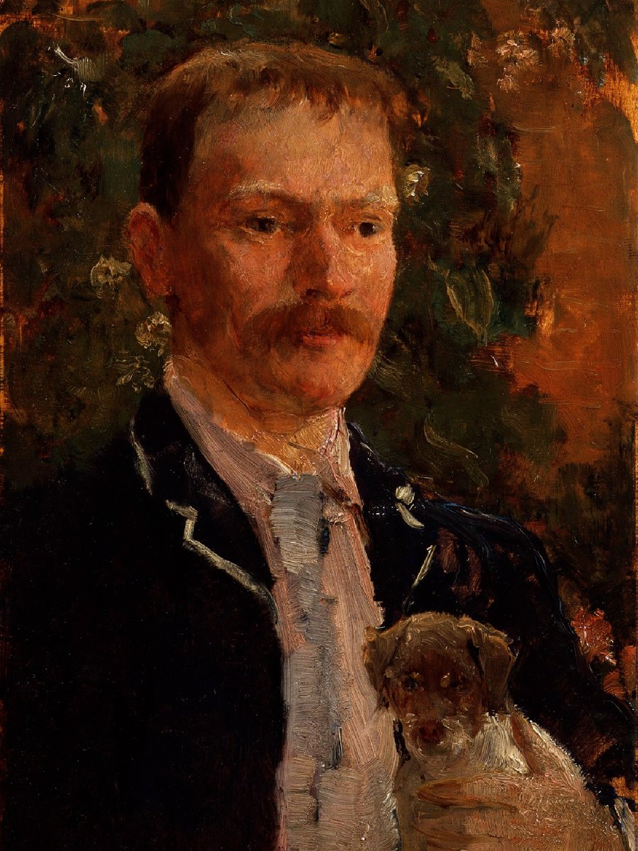 Painted here is the British novelist and playwright Jerome K. Jerome and his dog. This is the first of our #PortraitOfTheDay series for #NationalPet Month. Tell us below which pets and portraits you want to see this April. 🎨 by Solomon Joseph Solomon, 1889 © NPG, London