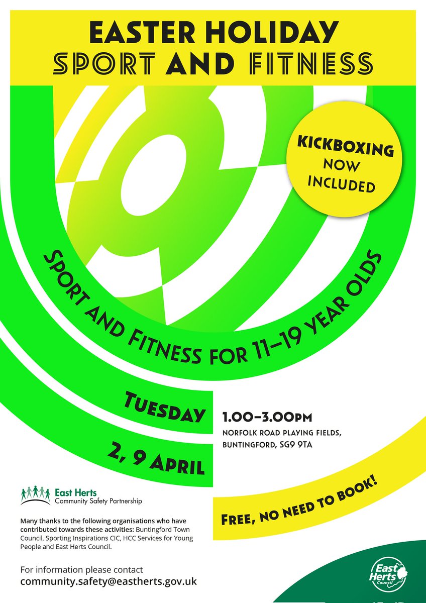 🐣 EASTER HOLIDAY SPORT AND FITNESS (for ages 11-19) ⚽️🏈🏀🥊 starting from tomorrow / Tue 2nd April 🙂!! #Buntingford #youngpeople #EasterActivity