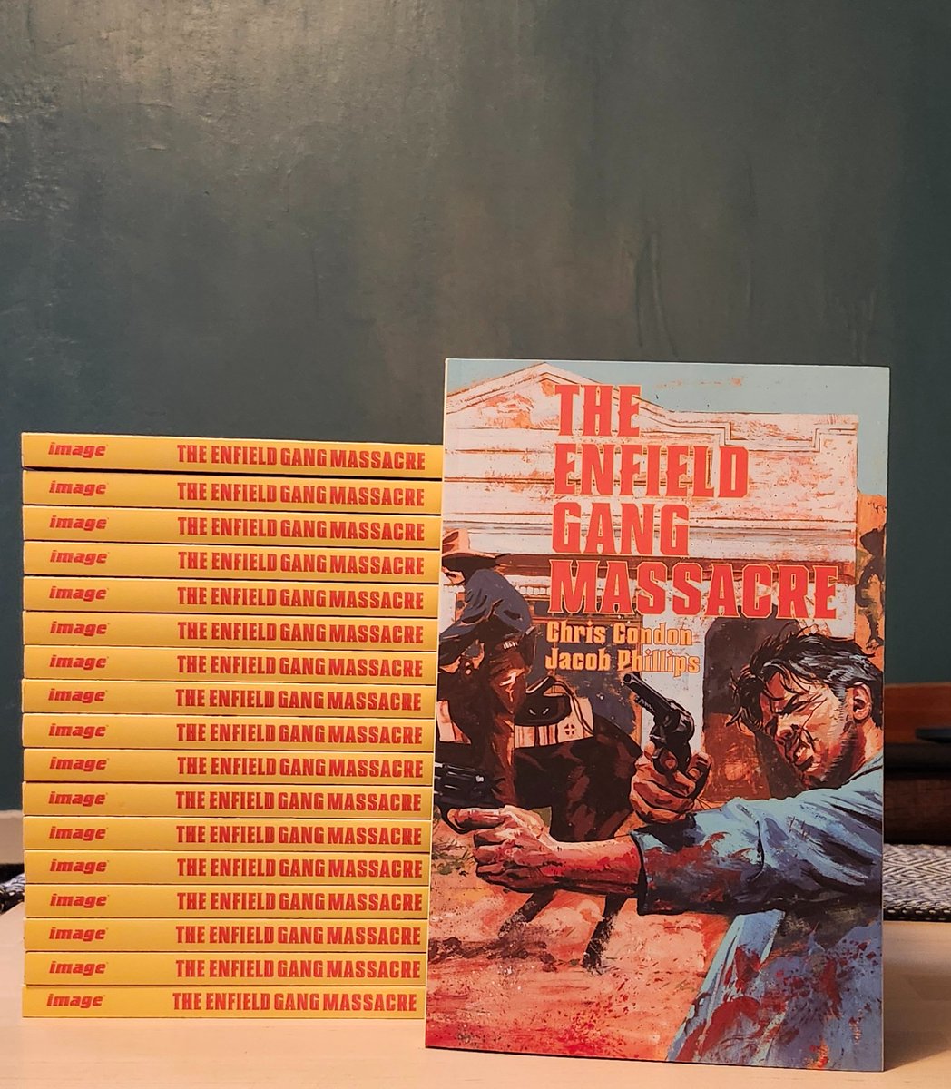 THE ENFIELD GANG MASSACRE trade is out NEXT WEEK but you can make sure to get your hands on a copy by pre-ordering it TODAY. One of the best comics of 2023 according to @THR, @ComicsJournal, @comicsbeat, and @CBR. Printed on newsprint and features a brand-new 6 page story!