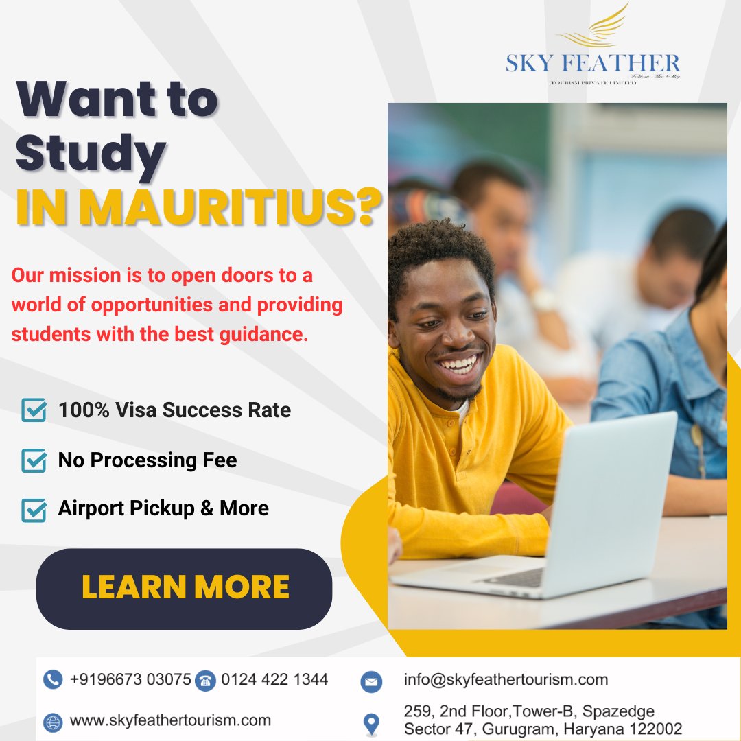 Elevate your academic journey with a study visa for Mauritius. From top-notch universities to unparalleled natural beauty, Mauritius has it all. Don't just study, thrive! 🌟📖 #skyfeathertourism #MauritiusStudyVisa #StudyAbroad #HigherEducation #StudentLife #StudyInMauritius