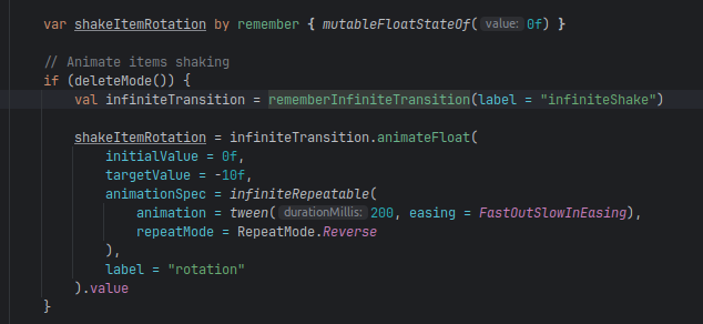 mobiledev_pro's tweet photo. ⚡️From XML to Compose #15
Infinitely repeating value-based animation -
rememberInfiniteTransition()
List items shaking - https://t.co/PjdnTY8IPS
#xml2compose #jetpackcompose #androiddev https://t.co/JToHopUhRd