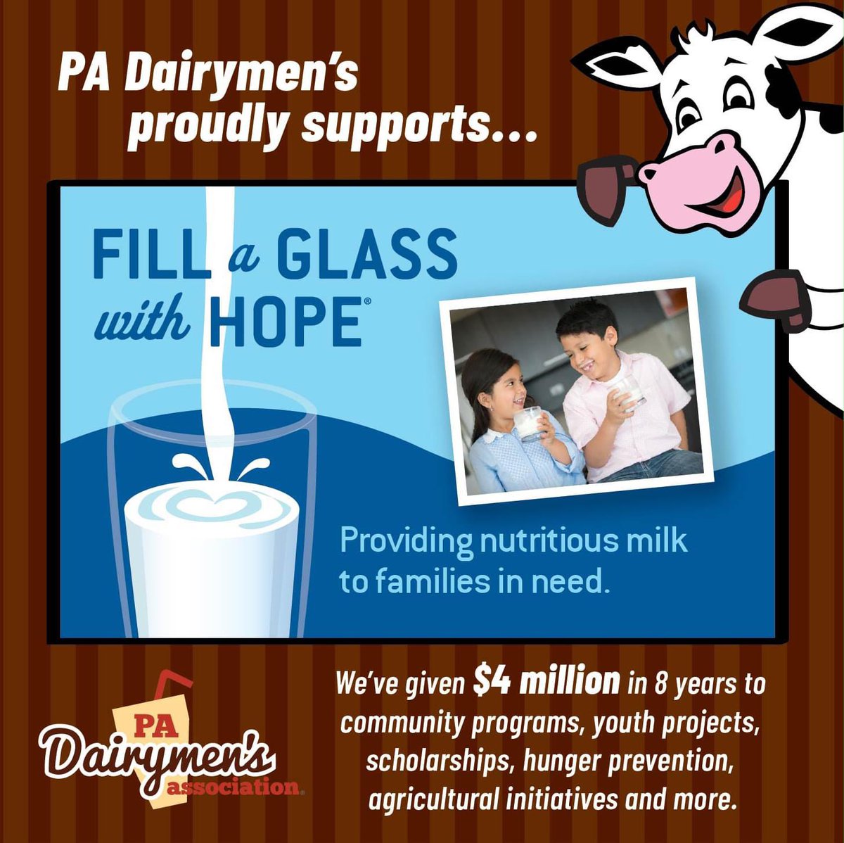 Since 2016, we are proud to be a part of a dynamic team that has distributed more than 36 million servings of fresh milk through Fill a Glass with Hope® via the charitable food network of pantries, soup kitchens, shelters, and feeding programs for families in need.