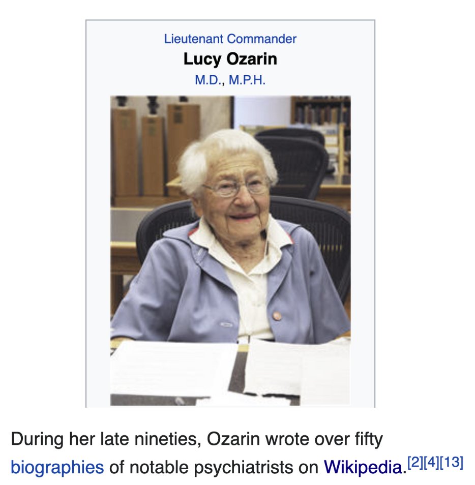 new favorite Wikipedia editor is this woman who was born in 1914 and served in WWII as a Navy psychiatrist
