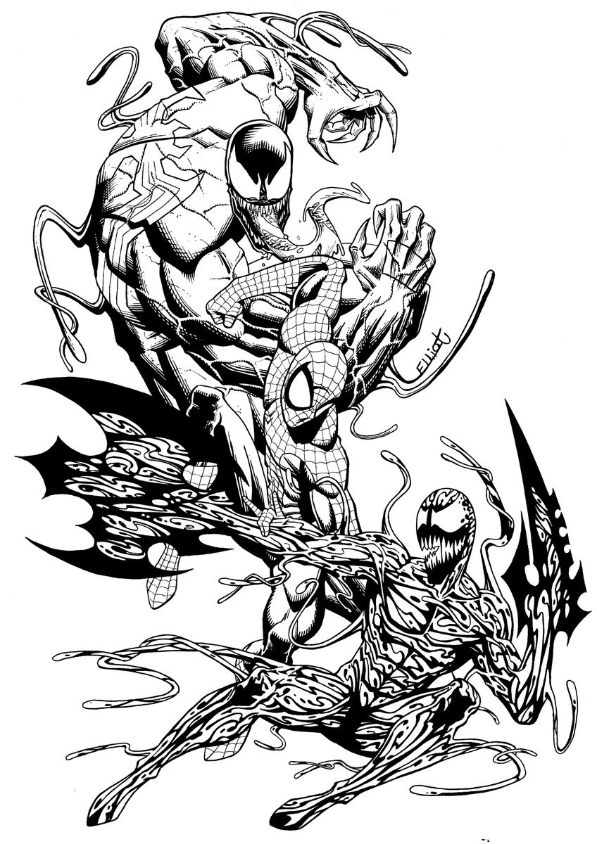 [New Art] Here's some fan art of Spider-Man vs Venom and Carnage!! This was done as a t-shirt design for my brother! Colors are coming soon! I hope you like it, have a great one!! #ArtShare #ArtPortfolio #ArtistOnTwitter #ComicbookArt #Spiderman #Venom