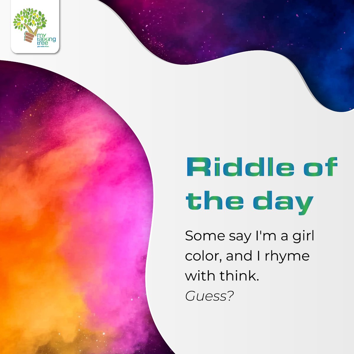 Let's have some fun with a guessing game! Figure out the name of this cool color. Answer in the Comment section.💭 

#Mytalkingtree #mrdudu #RiddleMeThis #BrainTeaser #PuzzleFun #RiddleChallenge #MysterySolved #RiddleOfTheDay #GuessingGame #RiddleTime