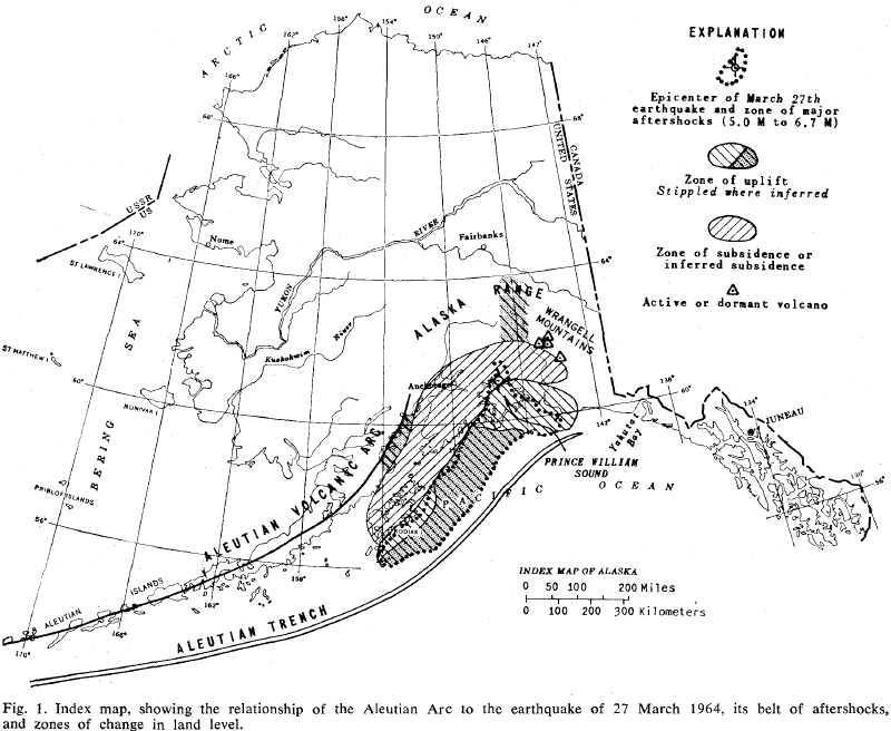 jack_seismology's tweet photo. It's been 60 Easters since Alaska's M9.2 Good Friday earthquake in 1964, a time when plate tectonics was a rapidly developing theory. Field work carried out by George Plafker et al. contextualised this earthquake and was key evidence for the existence of subduction zones 🌋 https://t.co/PlprKwoLVX