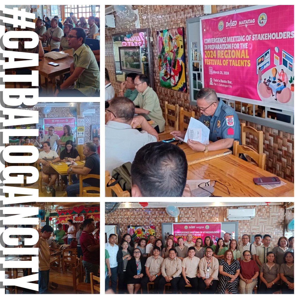 Convergence Meeting held on March 25, 2024 at Twins Resto for the upcoming Regional Festival of Talents (RFOT) to be held in Catbalogan City.

#RFOT2024 #catbalogancity #derechouswagcatbalogan #kulturakatbalogan #kabataankatbalogan #edukatbalogan #depedcatbalogan