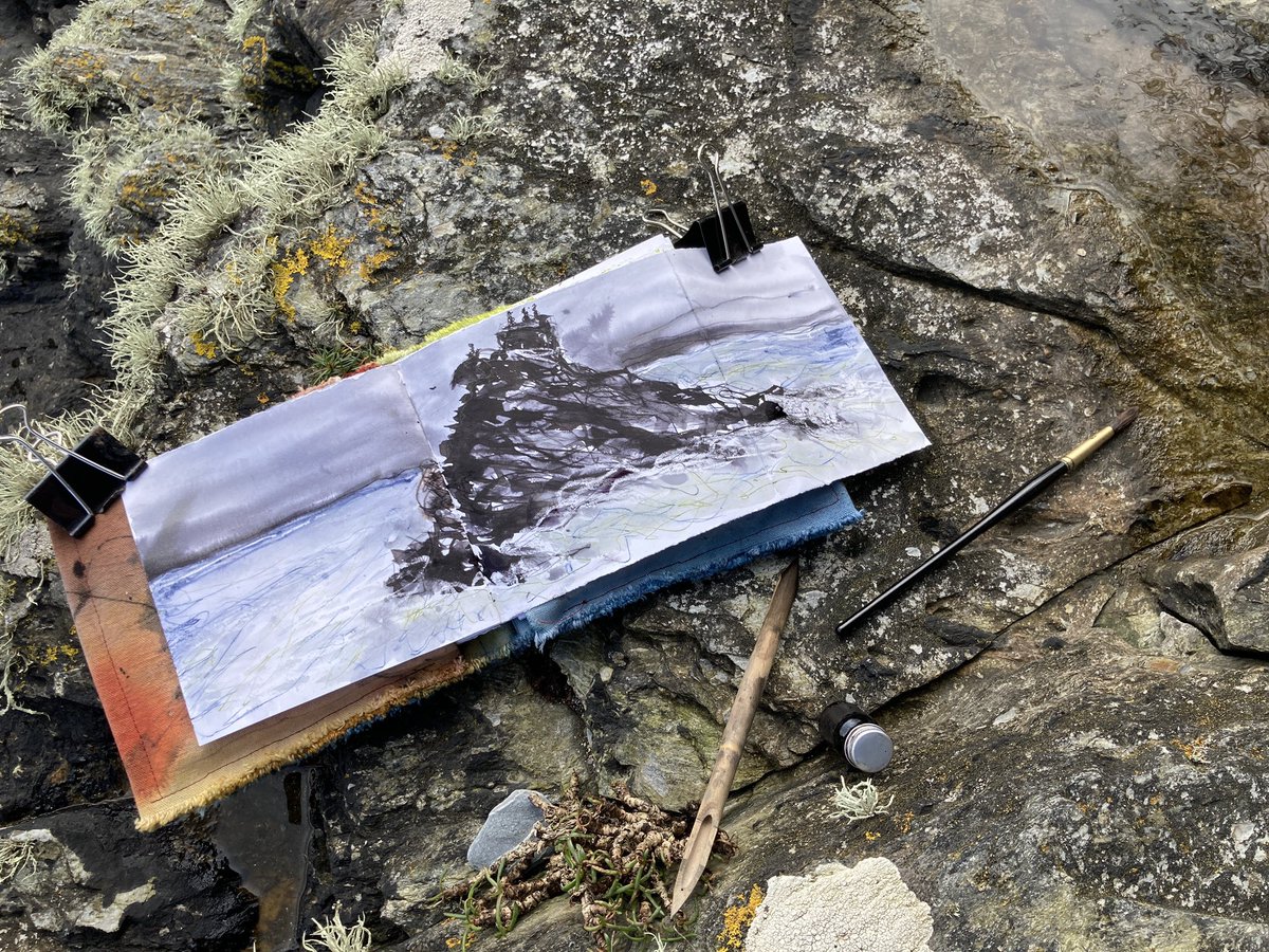 On the rocks in Cornwall. The sun has come out at last. #drawing #sketchbook