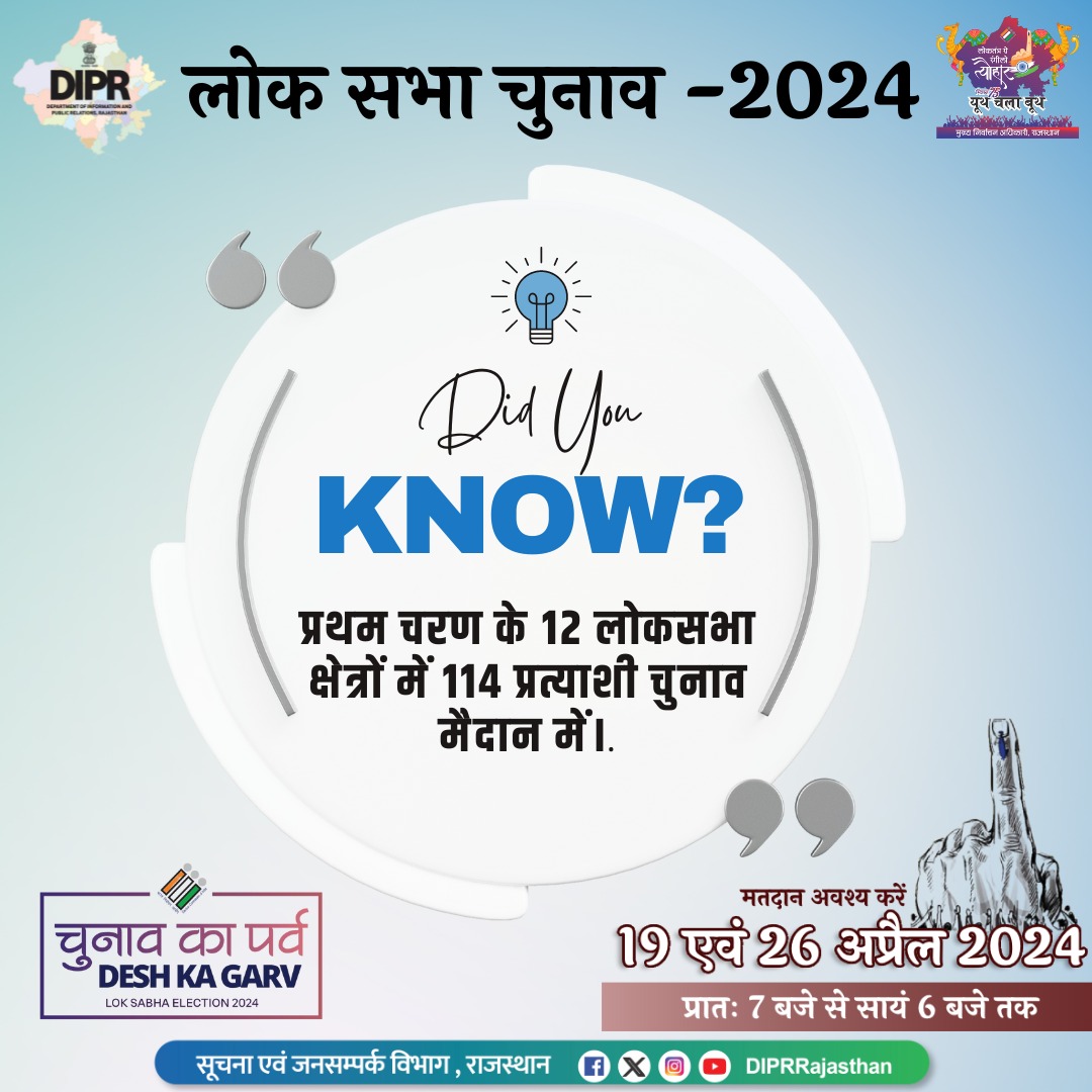 लोकसभा चुनाव 2024 @ECISVEEP @CeoRajasthan #Rajasthan #DIPRRajasthan #ChunavKaParv #DeshKaGarv #ECI #Election2024 #GeneralElections2024 #LokasabhaElection2024