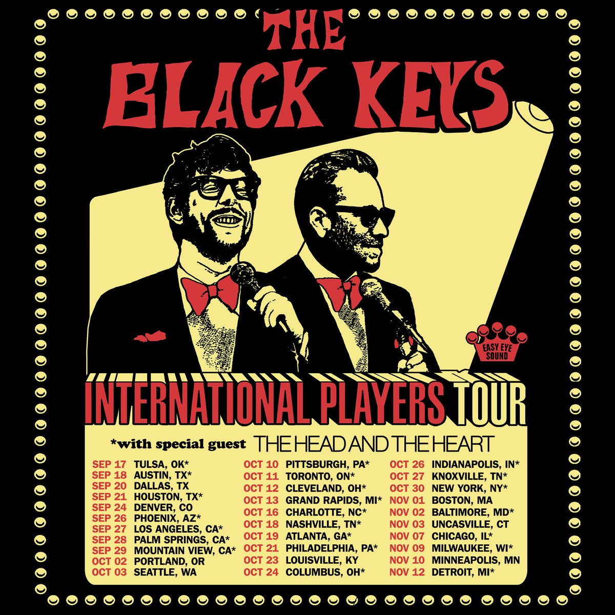 Find us on the road with @theblackkeys this Fall for the International Players Tour! Presale begins Wed, April 3rd, at Noon local times. Text 'Black Keys' to us at +12063393209 to sign up for our messages and we'll send the presale code out tomorrow, April 2nd at 5pm ET. Are…