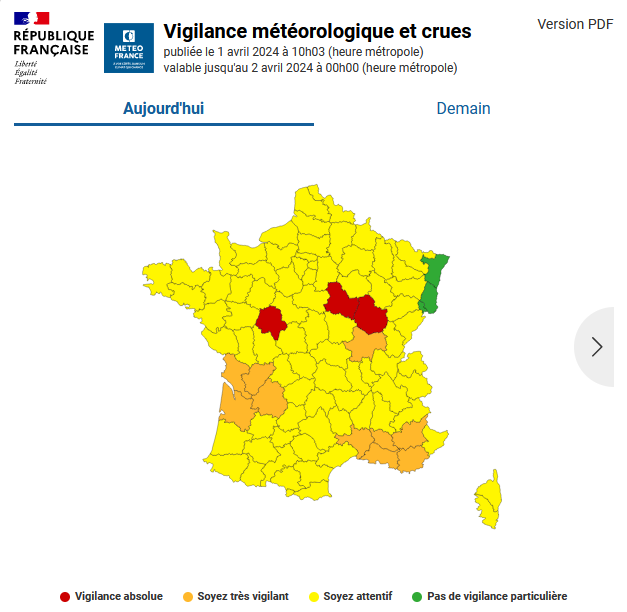 L'Armançon passe en #VigilanceRouge #crue , suivi mécaniquement par les départements de la Côte d'Or de l'Yonne!