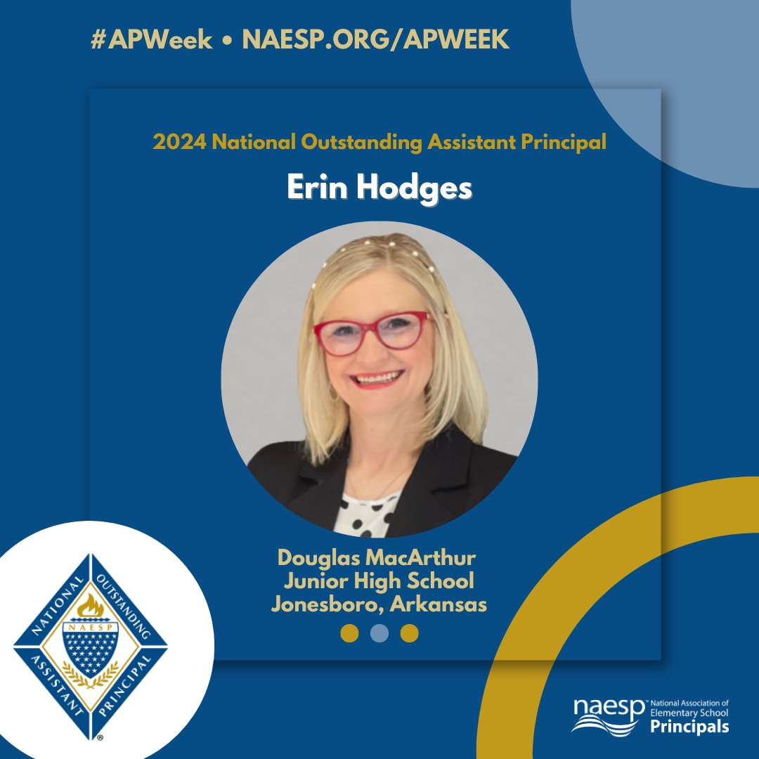 Congratulations to Erin Hodges (@erinhodges80) of Douglas MacArthur Junior High School in Arkansas for being recognized as a 2024 National Outstanding Assistant Principal! Read her best practices as an AP at naesp.org/spotlight/erin…. #APWeek #NOAP @NAESP @otrcyclones