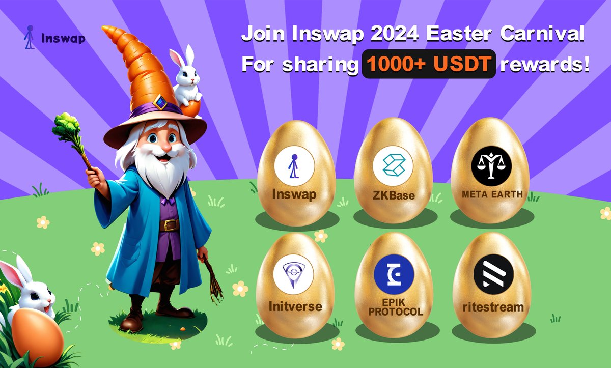 🎉 Exciting News! 🎉 🐰 Join us for the 2024 Easter Carnival celebration with Inswap and partners! We're thrilled to announce the launch of new features on Inswap, and we want to share the joy with you! 💰 We're offering a prize pool worth up to 1,000 USDT! Yes, you read that…