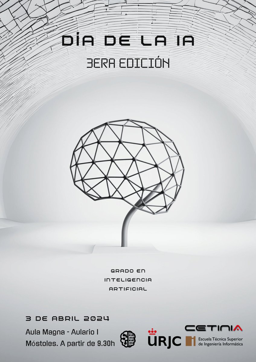 Grado en Inteligencia Artificial (@en_artificial) on Twitter photo El próximo miércoles celebramos la 3era edición del Día de la IA en el Grado en Inteligencia Artificial (ETSII - URJC). <a href="/etsii_urjc/">ETSII-URJC</a> <a href="/urjc/">URJC</a> <a href="/asociacion_ia/">AIA - Asociación de Inteligencia Artificial</a>
Más información en: eventos.urjc.es/114030/detail/…
¡No os lo perdáis! El próximo miércoles celebramos la 3era edición del Día de la IA en el Grado en Inteligencia Artificial (ETSII - URJC). <a href="/etsii_urjc/">ETSII-URJC</a> <a href="/urjc/">URJC</a> <a href="/asociacion_ia/">AIA - Asociación de Inteligencia Artificial</a>
Más información en: eventos.urjc.es/114030/detail/…
¡No os lo perdáis!