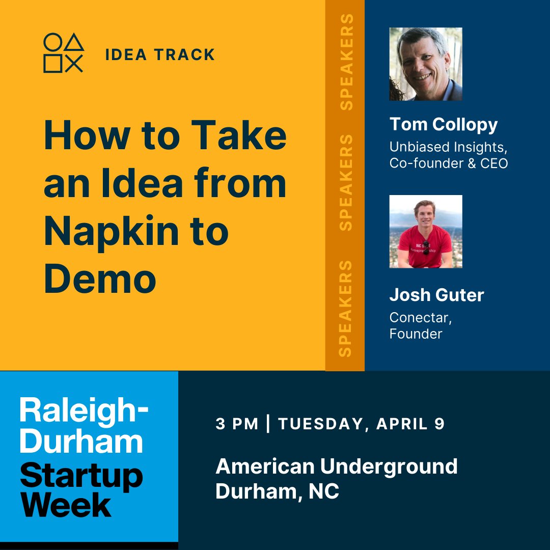 If you think bringing your idea to life will be expensive 💰 & take forever ⏰, don't miss this session!

Learn how to test your idea & prototype your product WITHOUT spending tons of money & endless time in development. Register today raleighdurhamstartupweek.com

#rdsw2024 #yalltech