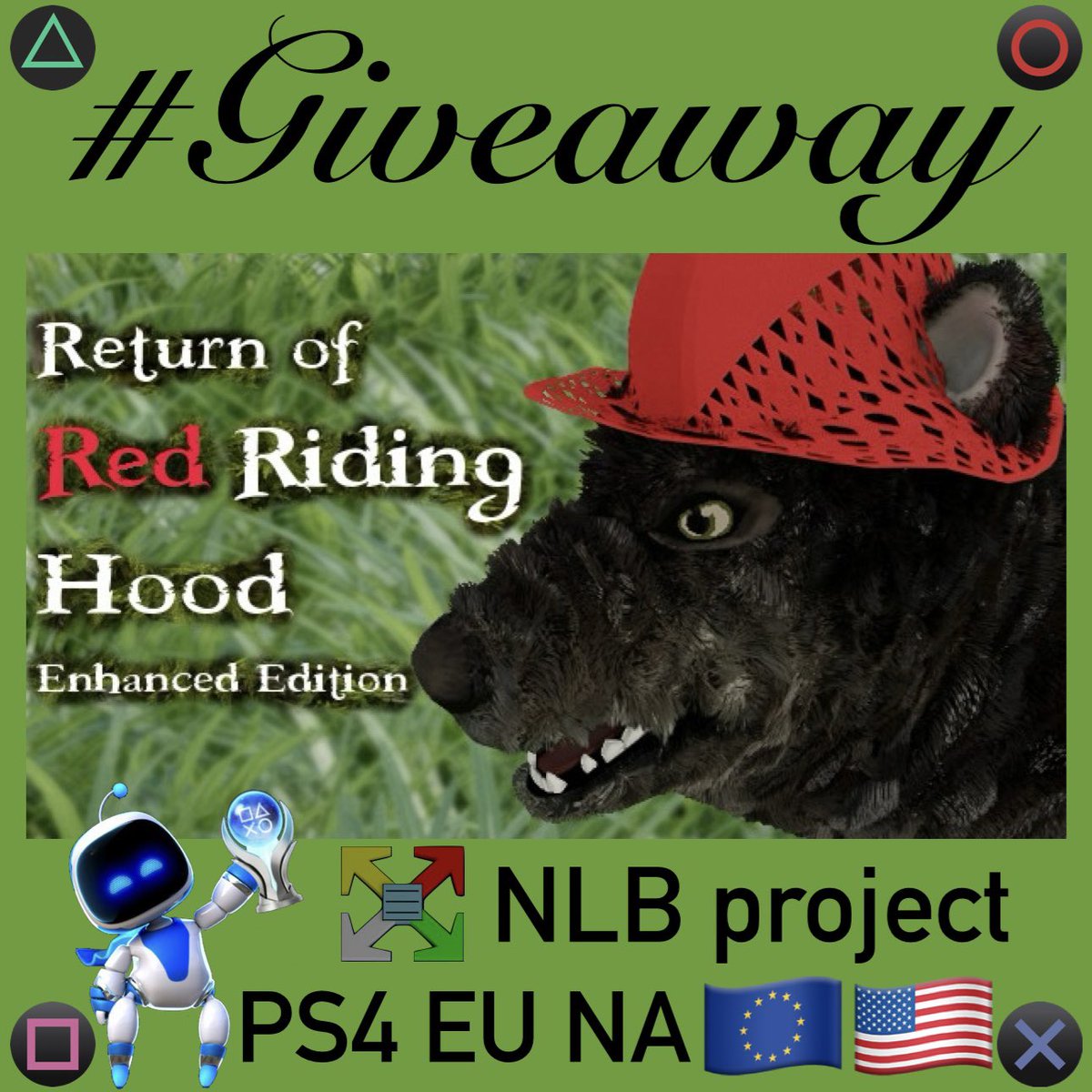 Robert2567 (@psn_robert2567) on Twitter photo #Giveaway
Return of Red Riding Hood
I have 4x #PS4 codes
2x EU 🇪🇺
2x NA 🇺🇸
If you want a specific one, please comment
To win:
☑️ Repost
☑️ Follow
👤<a href="/PSN_Robert2567/">Robert2567</a>
👤<a href="/nlbproject/">NLB project</a>
❤️extra Chance Wishlist
shorturl.at/DIV09
Winners announced in 48 hours
Good Luck to all #Giveaway
Return of Red Riding Hood
I have 4x #PS4 codes
2x EU 🇪🇺
2x NA 🇺🇸
If you want a specific one, please comment
To win:
☑️ Repost
☑️ Follow
👤<a href="/PSN_Robert2567/">Robert2567</a>
👤<a href="/nlbproject/">NLB project</a>
❤️extra Chance Wishlist
shorturl.at/DIV09
Winners announced in 48 hours
Good Luck to all