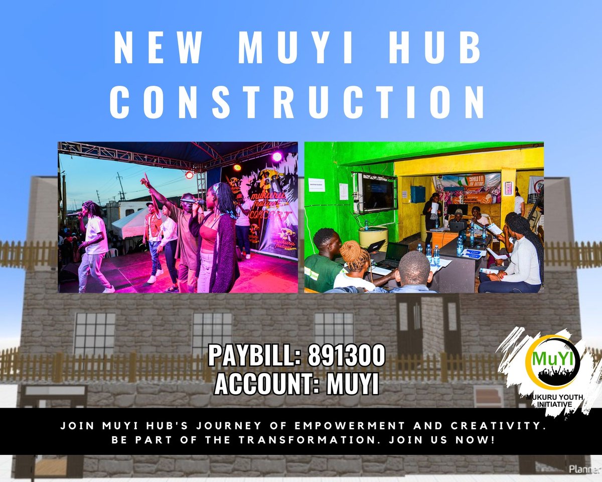 mukuruyouthI's tweet photo. In February 2019, We unveiled the MuYI HUB in Mukuru kwa Reuben. We're raising funds to construct a permanent space for MuYI HUB. Support us in empowering youth creativity and resilience!
PAYBILL: 891300
ACCOUNT: MUYI
or visit https://t.co/dRRzG5aTEK
#MuYIHUB #BuildForYouth https://t.co/rUpYthofXW
