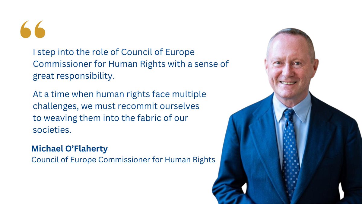 CommissionerHR's tweet photo. Today, I take up office as Council of Europe Commissioner for Human Rights @CommissionerHR with a pledge to inject a #HumanRights perspective into the greatest challenges facing our societies and at the heart of @coe member states’ agendas. 

👉https://t.co/KQrd85RHmv https://t.co/akb3JSTc8G