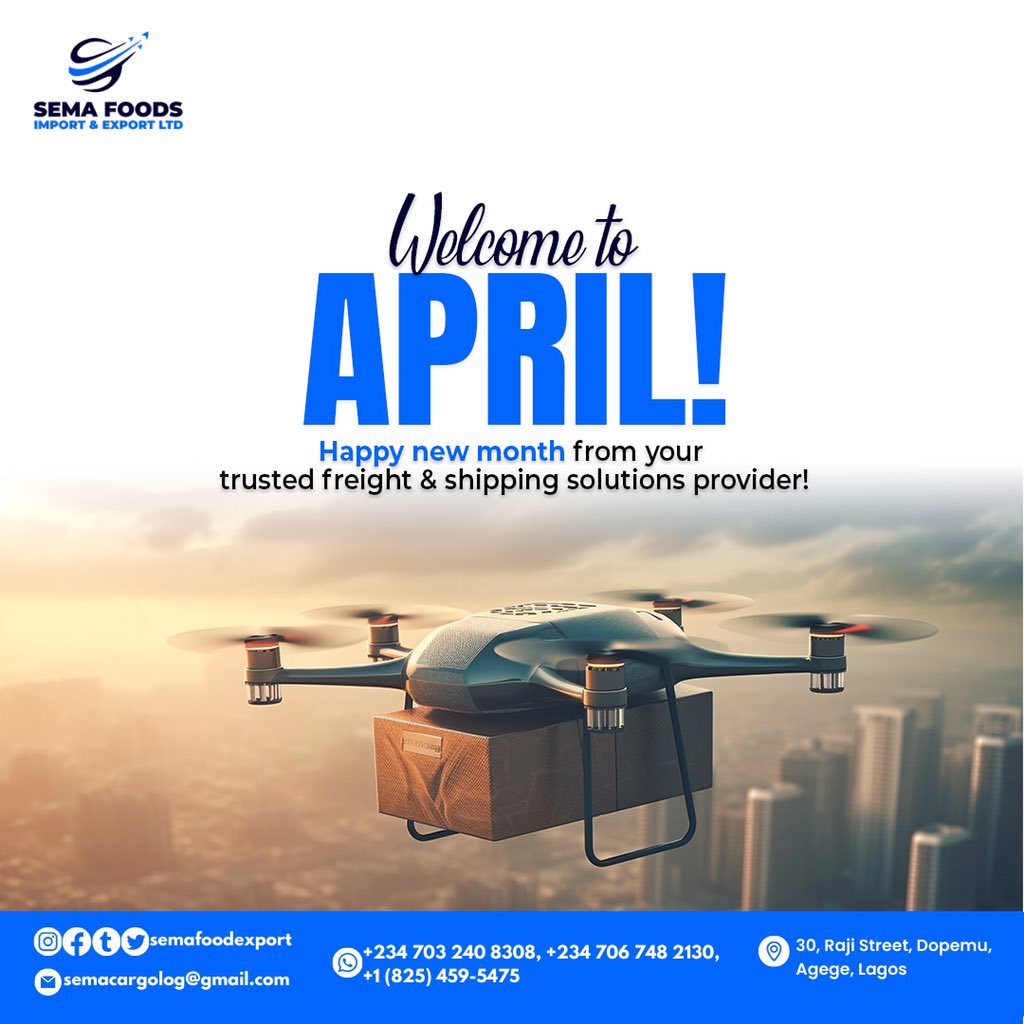 semafoodexport's tweet photo. Welcome to #April Sema Shippers.
As we say goodbye to the first quarter of 2024 and usher in the second quarter, we say thank you for staying with us &amp; helping us achieve our Q1 goals.

We look forward to serving you even better this month. Happy new month!

#semafoodexport #hnm https://t.co/3TEzlOSvC9