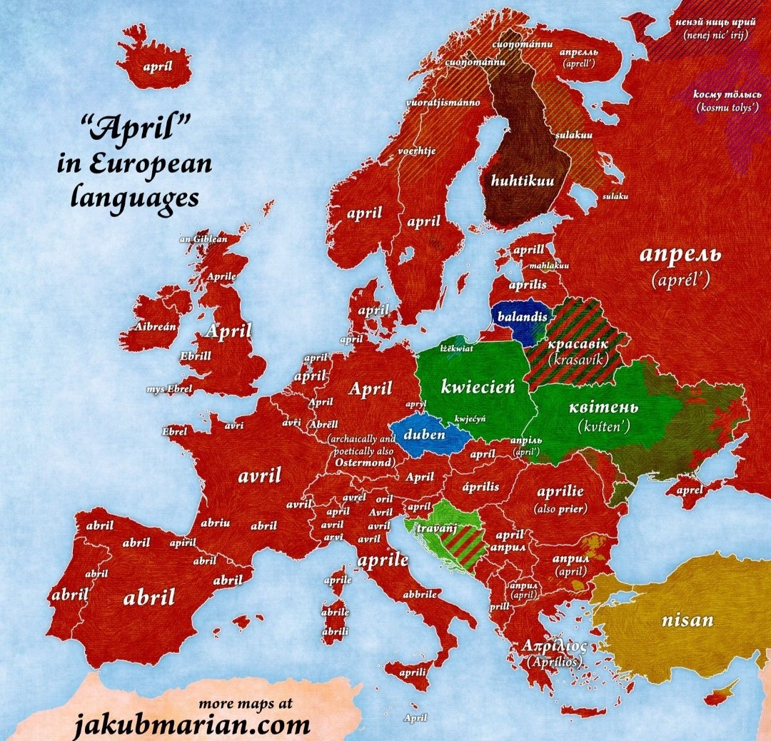 Asiablog_it's tweet photo. #Aprile nelle lingue europee. 

#april #avril #abril #travanj #aprilis #duben #апрель #aprilie #kwiecień #Απρίλιος https://t.co/6WahdqxJZR