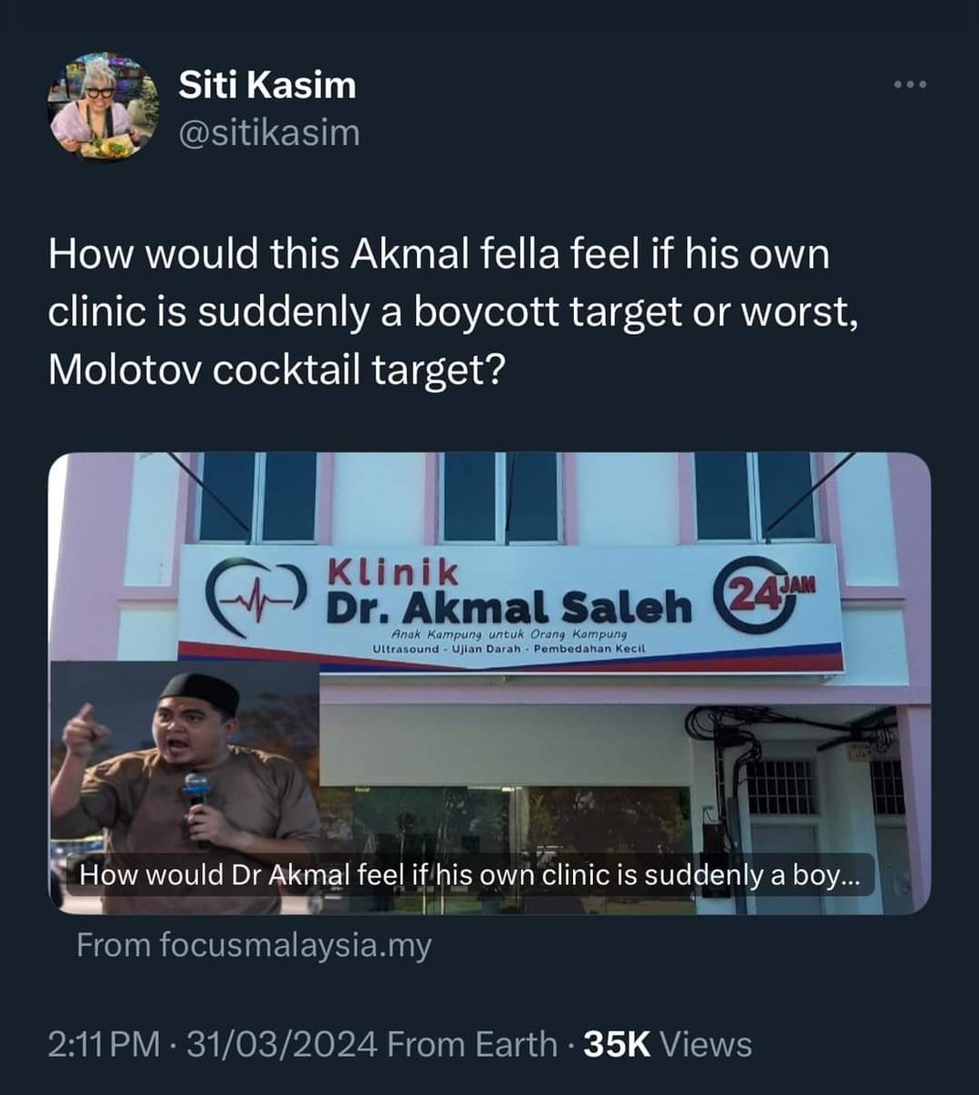 mynewshub's tweet photo. SITI KASSIM and the geng boleh boikot klinik saya......tapi boikot KK Mart tetap on - Dr Akmal https://t.co/uhkPhp4afO