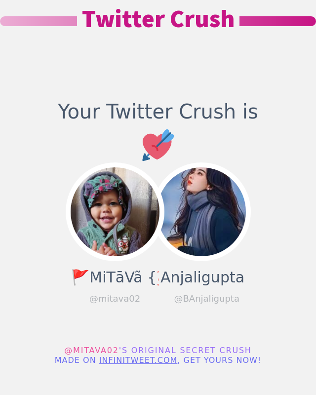 My Twitter Crush is: <a href="/BAnjaligupta/">Anjaligupta</a>

➡️ infinitytweet.me/secret-crush