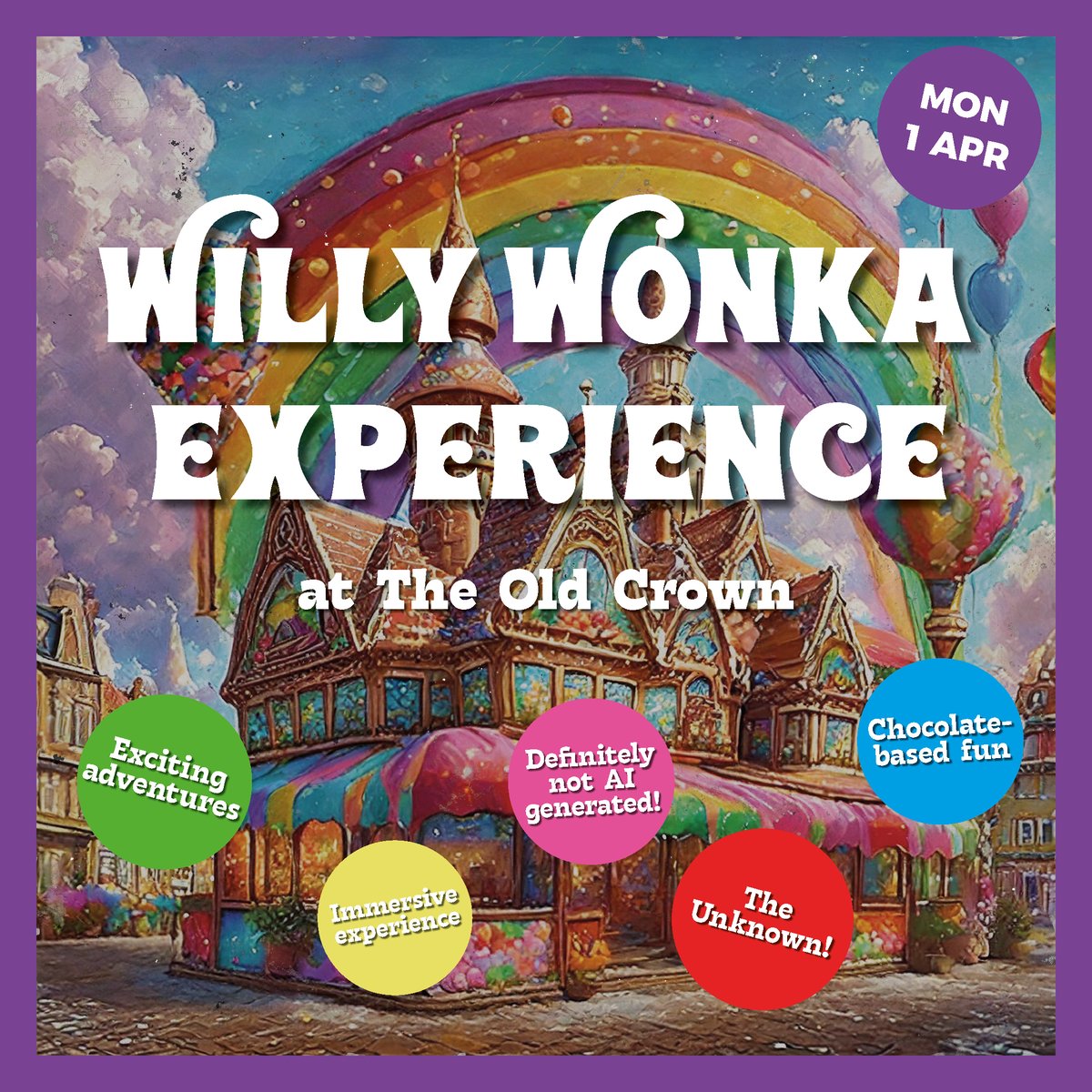 THE WILLY WONKA EXPERIENCE IS COMING TO BIRMINGHAM 🍫 The legendary chocolate experience has found a new home at Birmingham's oldest pub. Join us this afternoon for... A brand new immersive (not AI-generated) adventure 🌈 Exciting chocolate-tasting experience 😋 The Unknown 👻