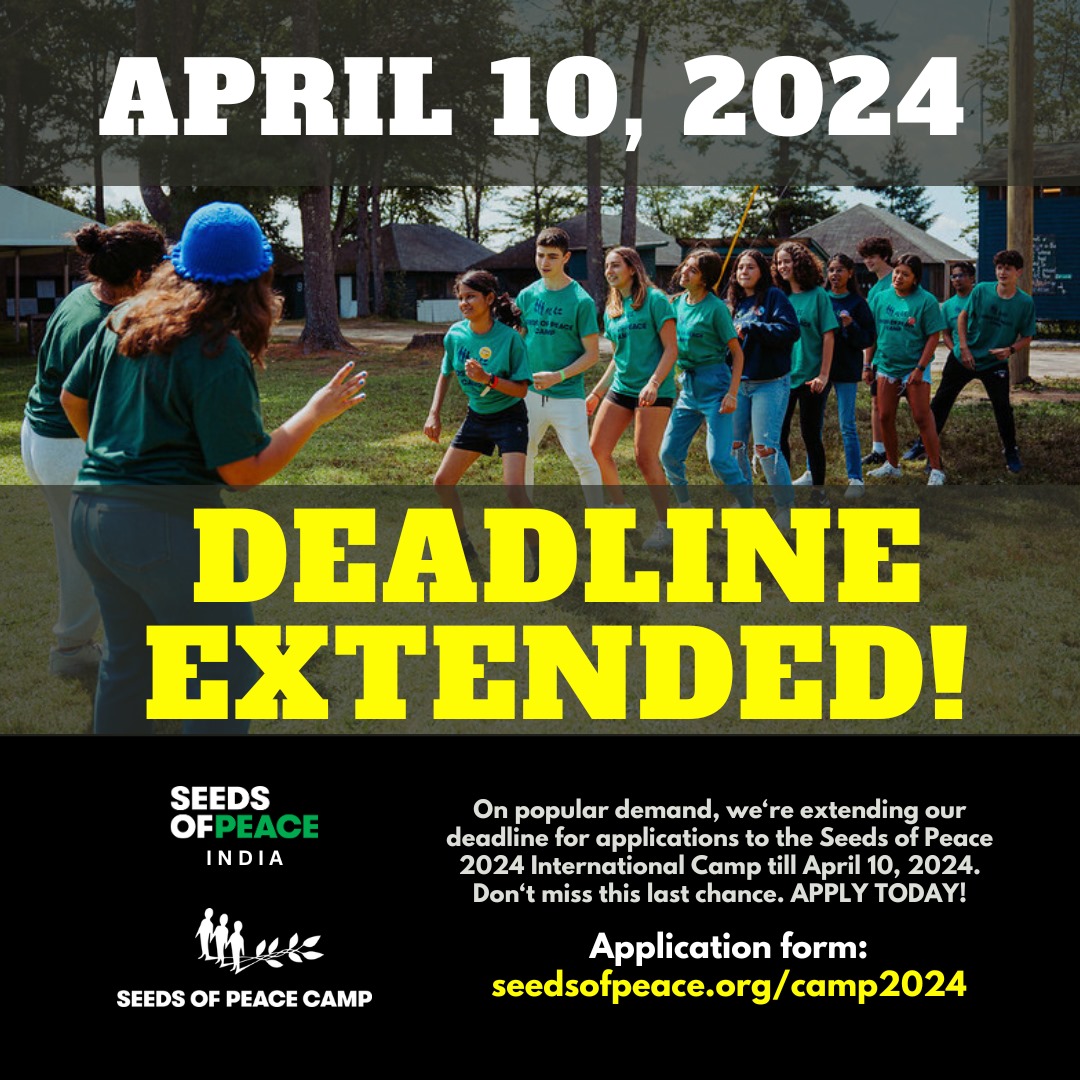 seedsofpeace_IN's tweet photo. ⏳We're extending our deadline for applications to the *Seeds of Peace 2024 International Camp* until April 10th! Hurry and reserve your spot among our limited seats this summer. Apply on https://t.co/IpCFcswD9D. Link in bio as well. Don't forget to share this with your friends. https://t.co/RPSgtSAIM8