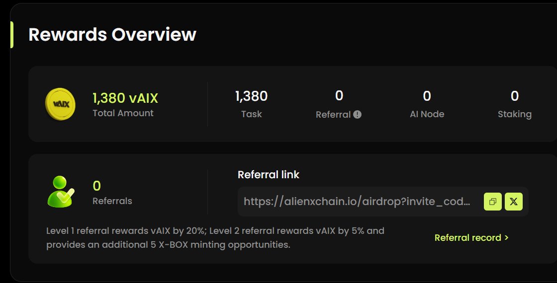 🔥Hot opportunity with $AIX Airdrop! 
#Airdrop #Arbitrum
Simple daily tasks and rewards await. 
Use this X-CODE: tgDZbg
alienxchain.io/airdrop?invite…