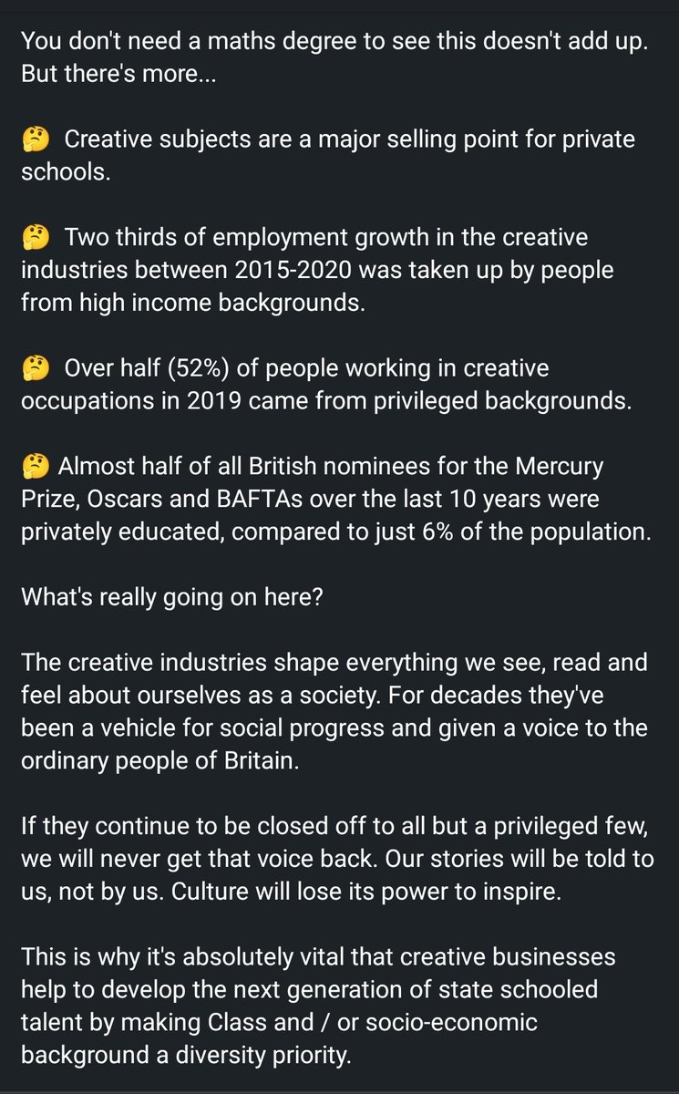 'If the creative industries continue to be closed off to all but a privileged few, we will never get that voice back...'

Tom Armstrong tells it as it is. 

#artists #creativeindustries #voice #workingclass #privilege #opportunity #funding #class #tomarmstrong