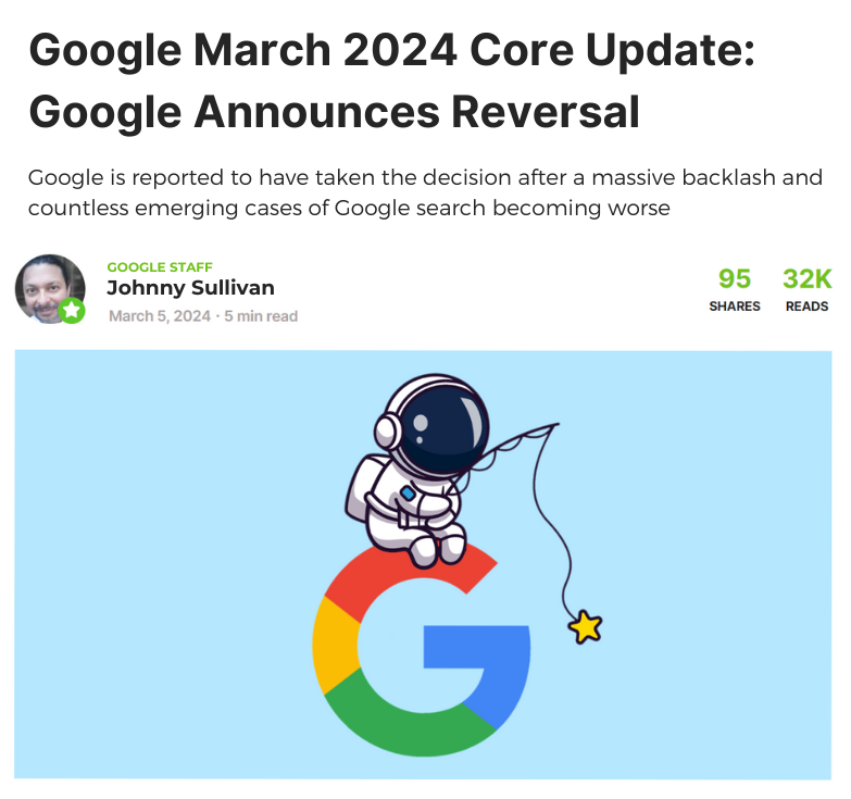 moqaiser's tweet image. BREAKING NEWS! 🚨💥

Google has just made an unparalleled move! 🤯

Google has announced a total reversal of the infamous March Core 2024 Update! 😲🔄 

YES! You heard it right. Google has decided to roll back the clock and reinstate ALL de-indexed websites that were hit with a…