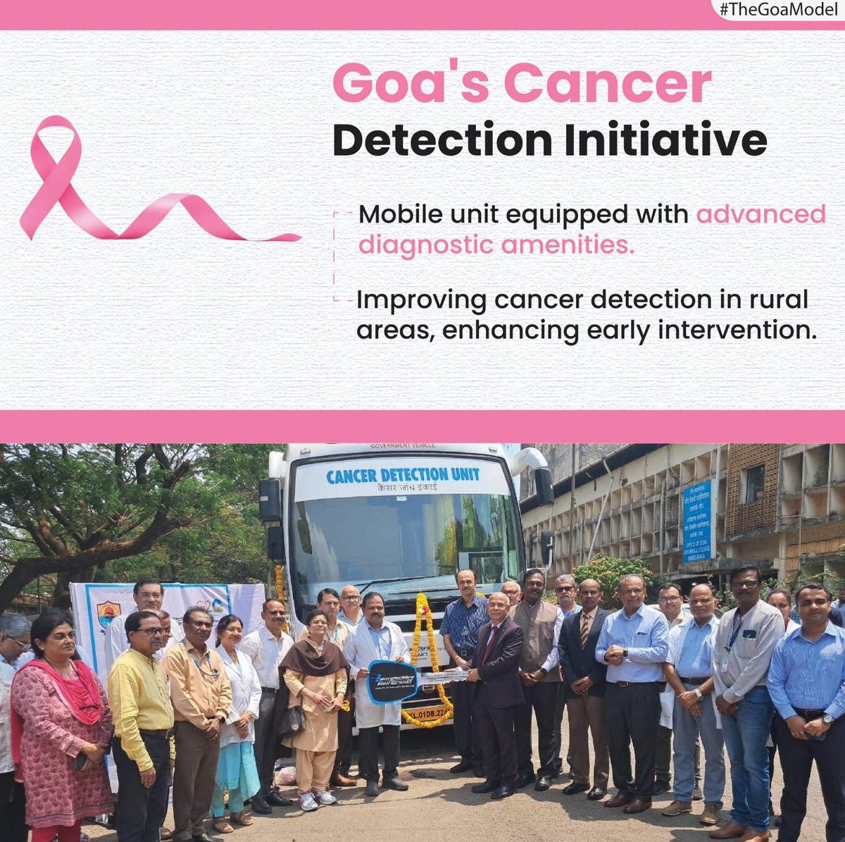 Goa Medical College and Hospital receives a cutting-edge 'cancer detection vehicle' equipped with state-of-the-art medical tools. This mobile unit will revolutionize cancer diagnosis in rural areas, saving lives with early detection. #GoaHealthcare #CancerDetection 
#TheGoaModel