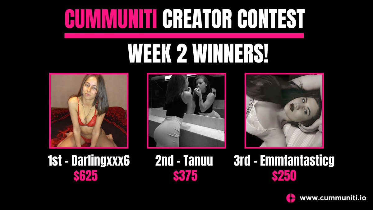 #Cummuniti creator contest 🔥 Congratulations to our week 2 winners 😈 Darlingxxx6, Tanuu and Emmfantasticg 🏆 cummuniti.io