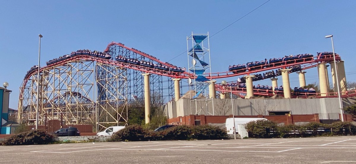 Pleasure beach is going to trial new big one cars to help combat queues this summer one to be launched every 2 minutes - I caught this rare view of them testing..