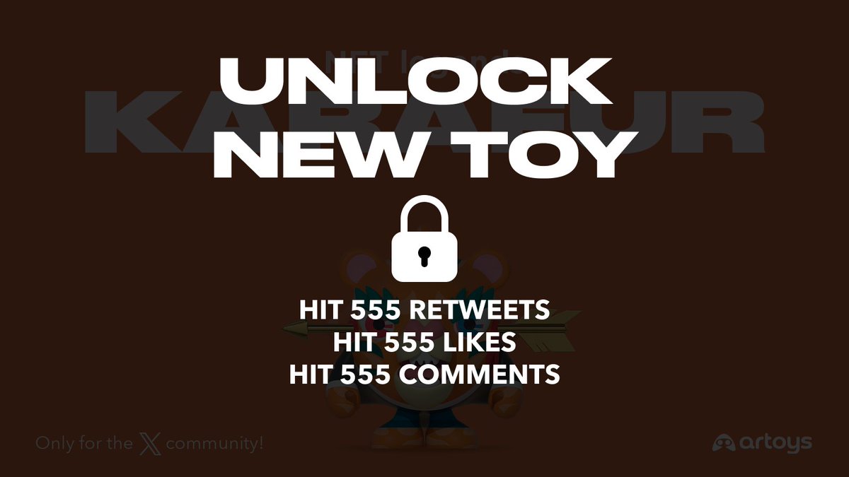 🔐 UNLOCK TO GET A NEW TOY 

👇 How to unlock it? 

Hit 5️⃣5️⃣5️⃣ comments    
Hit 5️⃣5️⃣5️⃣ likes
Hit 5️⃣5️⃣5️⃣ retweets

LET'S GOOO 💥