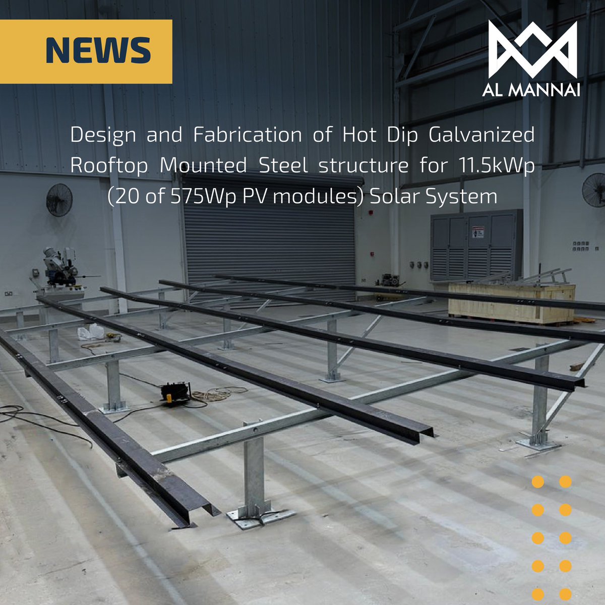 MannaiProjects's tweet photo. We are pleased to announce that we have Designed , Fabricated, and supplied of Hot Dip Galvanized Rooftop Mounted Steel structure for 11.5kWp (20 of 575Wp PV modules).
#almannaiprojects #projects #news #metal #solar #energy https://t.co/v71Eyqy5rL