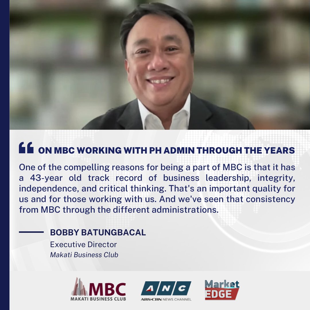 WATCH: MBC Executive Director Bobby Batungbacal highlighted the consistent track record of MBC as an organization and how that helped navigate the different political climates through the years during his Market Edge (ANC) interview with Mimi Ong. Watch: youtu.be/4Zal49uAFek?si…