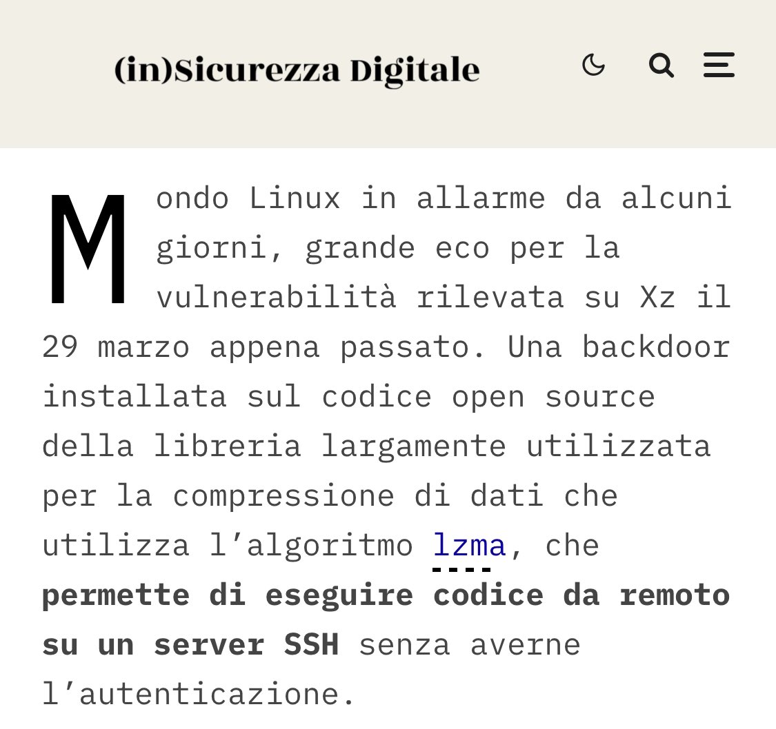 Penso sia il caso di controllare tutti i progetti (importanti) OSS, i cui contributori maggiori sono personalità senza riferimenti con nickname “senza storia”. E magari dove si sia aggiunto ifunc negli ultimi anni #backdoor #xzbackdoor insicurezzadigitale.com/backdoor-su-xz…