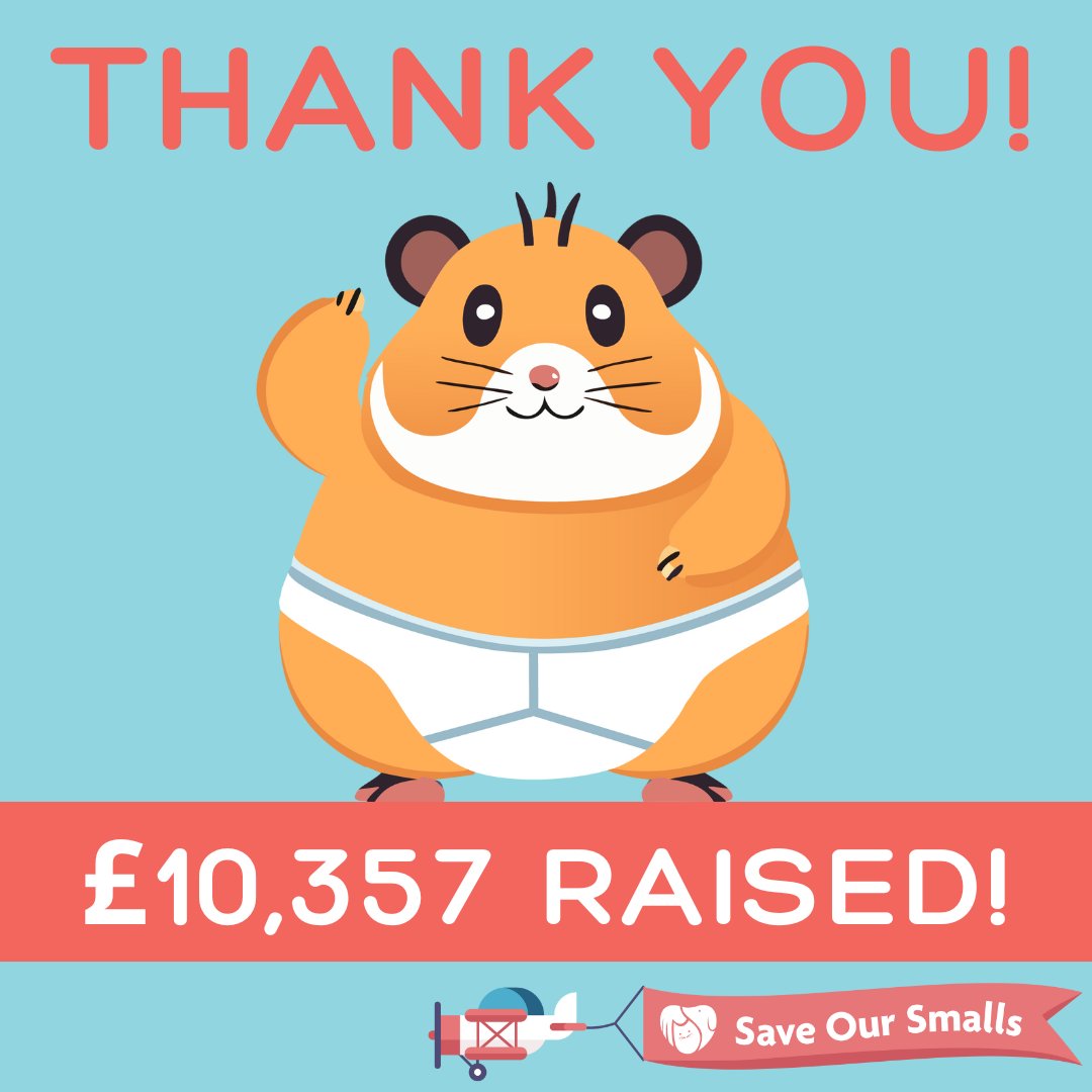 🐹 Our Crowdfunder was a huge success! Thank you so much to everyone who got involved with our Save Our Smalls fundraiser 💙 We've added up all the online and offline donations and Gift Aid and we've exceeded our target 🎉
