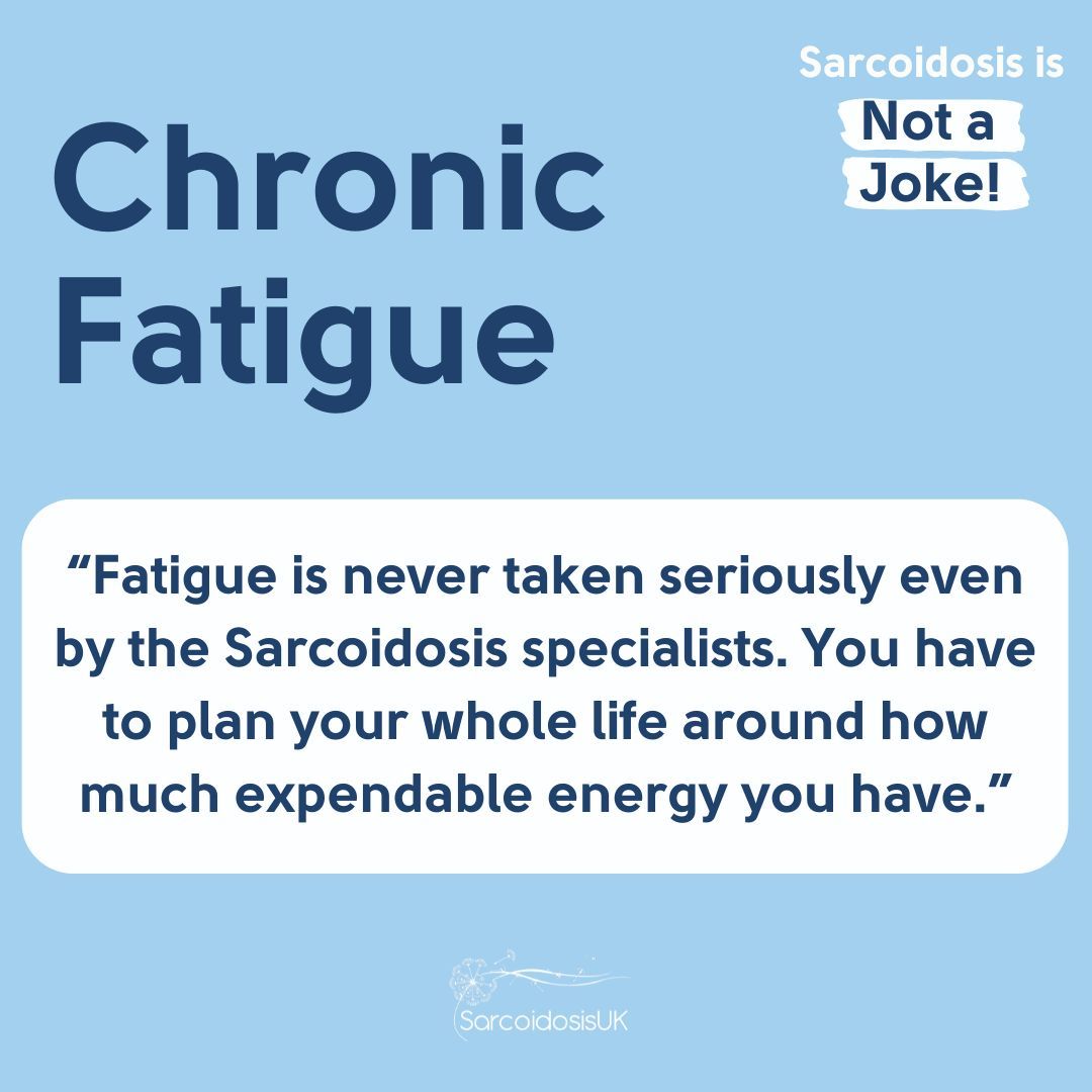 We're taking today to share why sarcoidosis is not a joke. One thing people wish was taken more seriously is chronic fatigue. The severity of sarcoidosis seems to have no influence on the degree of fatigue experienced. Find out more here: buff.ly/3xd4g8P