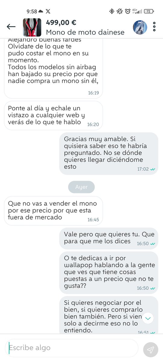 juastiri's tweet photo. Podría hacer un hilo de gente pesada que me habla en wallapop y no se acabaría. Un hurra por los altruistas de wallapop. Caballeros de la justicia.
Espero que este chico se haya sacado ya el palo de escoba del culo... #Wallapop https://t.co/uyi9GJdVPE