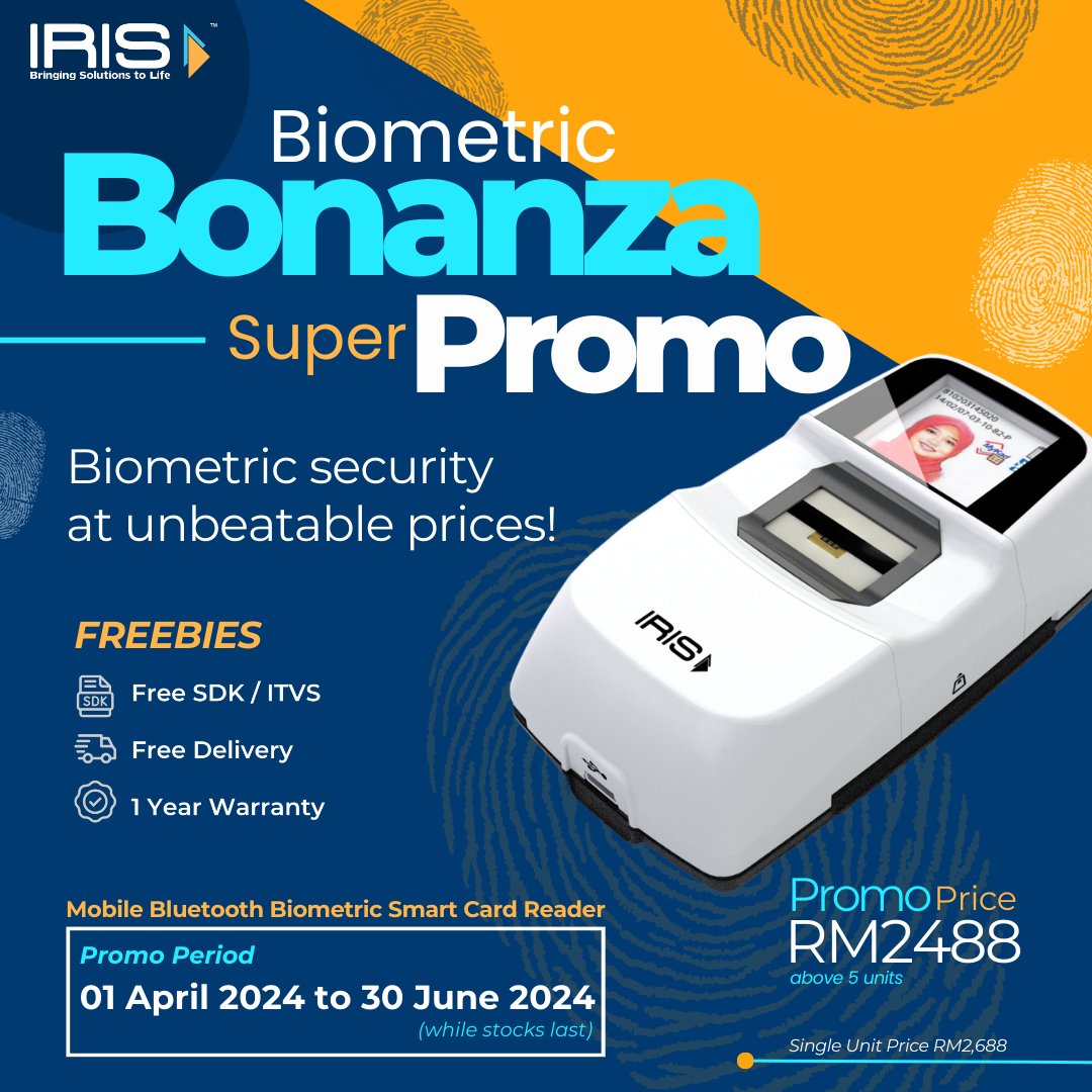 IRISCorpBerhad's tweet image. Level up your workflow!  BCR600BT Bluetooth Biometric Card Reader: ⚡Fast reads, 🔒secure access, 🛜wireless freedom.  Limited-time offer! 🌐iris.com.my/promo/ #SmartCardReader #Biometric #Efficiency #Security #Promotion #LimitedTimeOffer