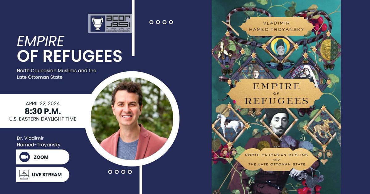 On April 22, 2024, at 8:30 p.m. U.S. Eastern Daylight Time, Dr. Vladimir will present an online talk about his just-published book _Empire of Refugees: North Caucasian Muslims and the Late Ottoman State_. More details about the lecture are available here: fb.me/e/52Q6G4l21