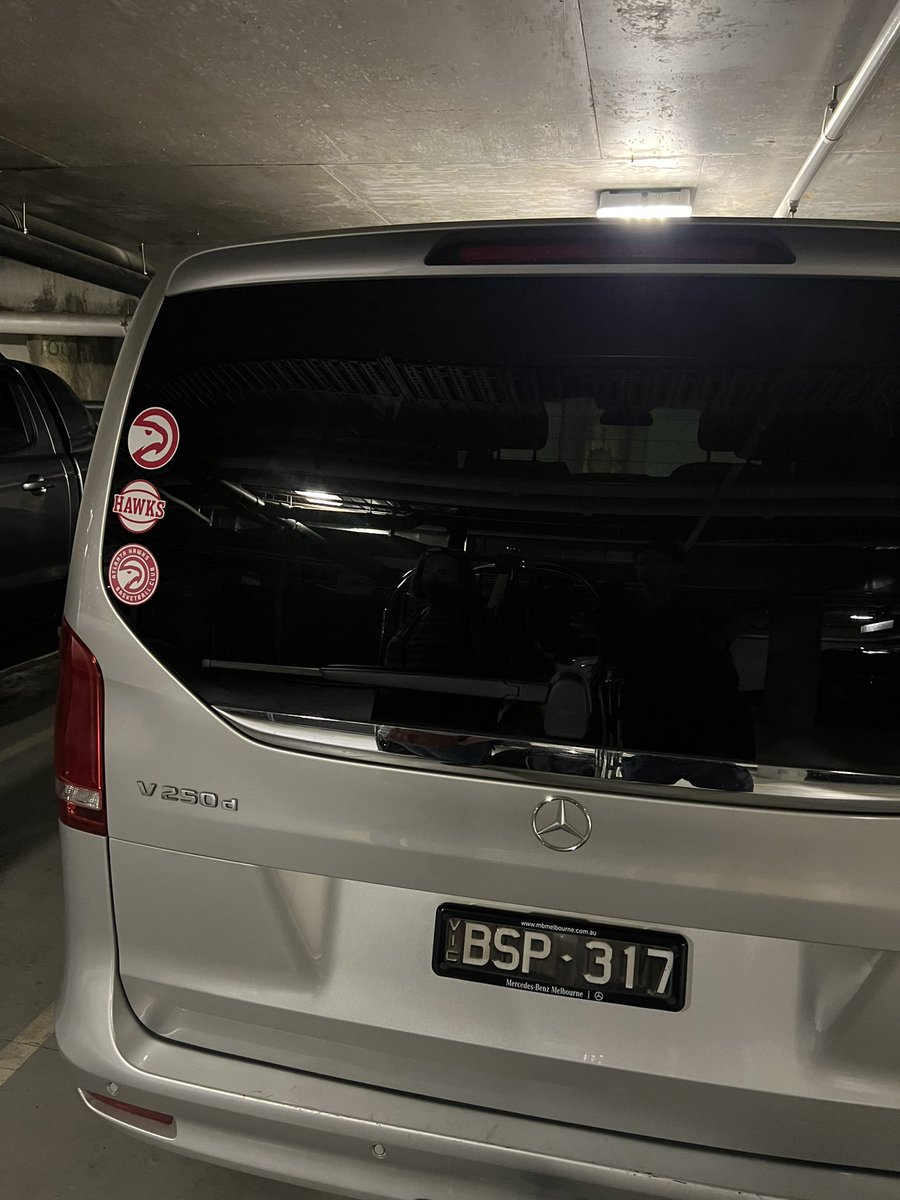 Hey @RealMattlanta @kingcfb @CelliniNick and @chrisdimino Add this to your NBA Minute (que ticking clock on the one show) I am in Melbourne Australia and just saw this car in my hotel parking garage. She knew the Atlanta Hawks had a fan base here? #AtlantaHawks